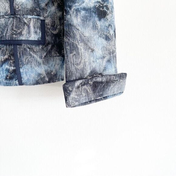 Tribal Jacket Mandarin Collar Black Blue Button Up Women's 10 Career Blazer - Picture 3 of 9